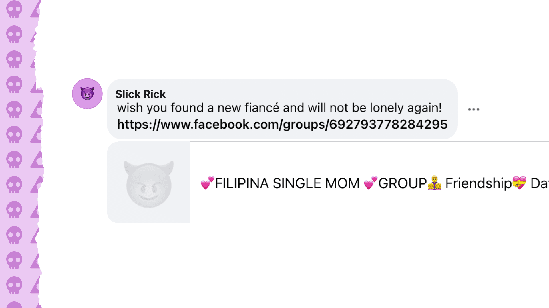 Facebook Scam Post Showing a Dating Scam