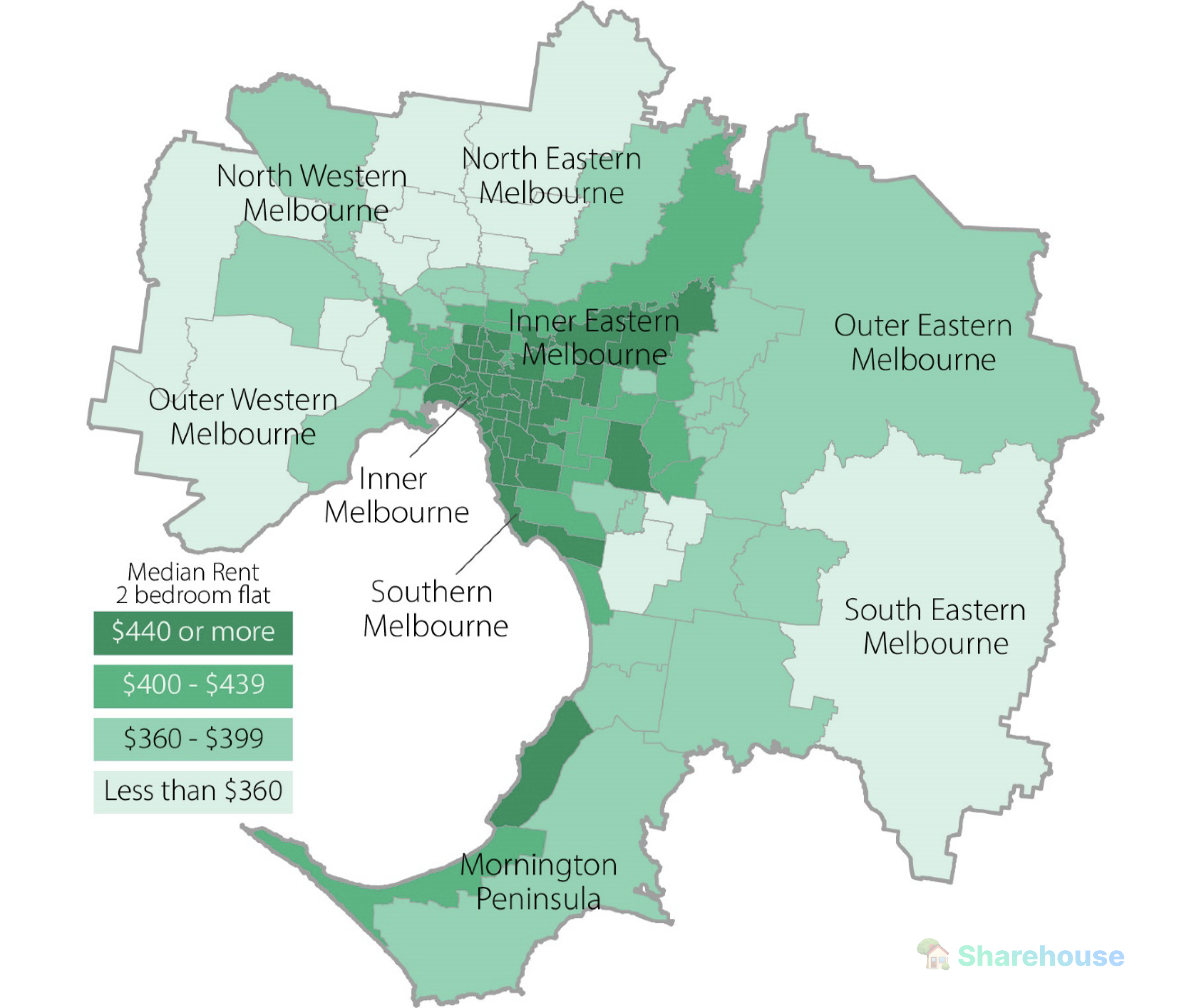 Moving annual median rents for 2 bedroom flats in metropolitan Melbourne (adapted from DFFH VIC)