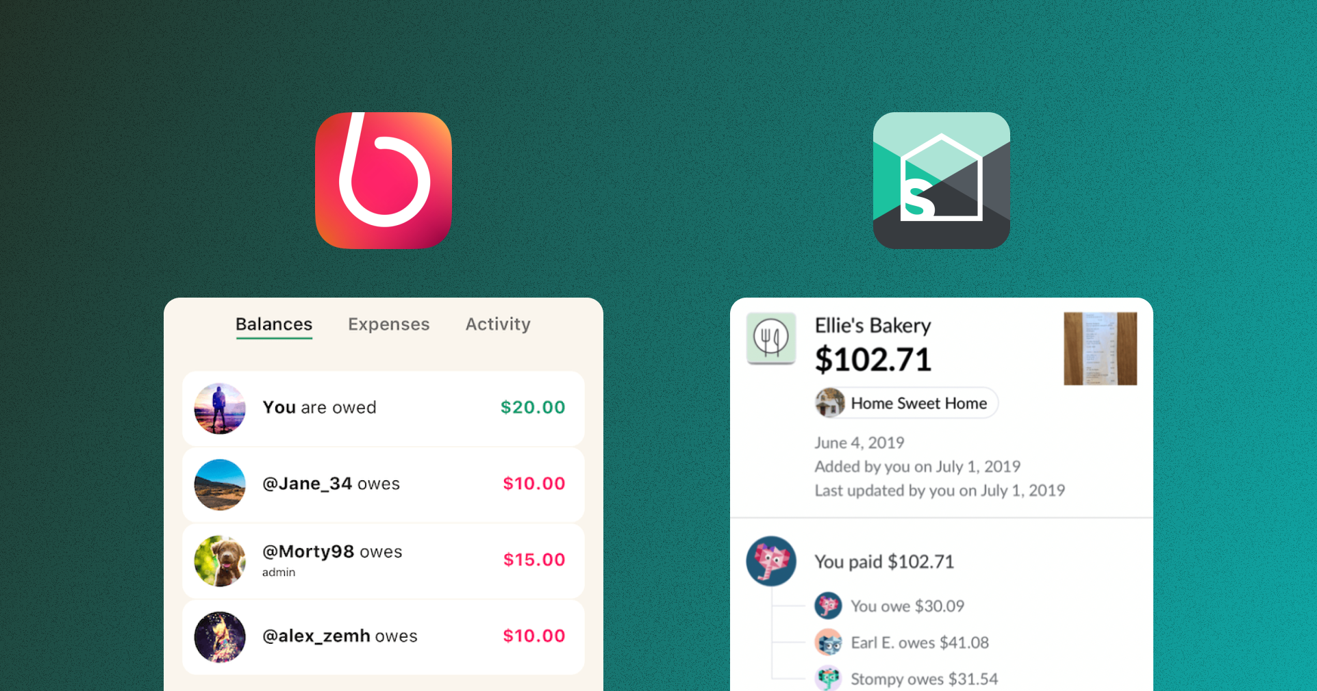 Splitwise and Beemit Expense Apps